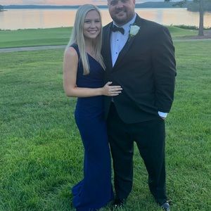 Navy maxi v neck cocktail dress